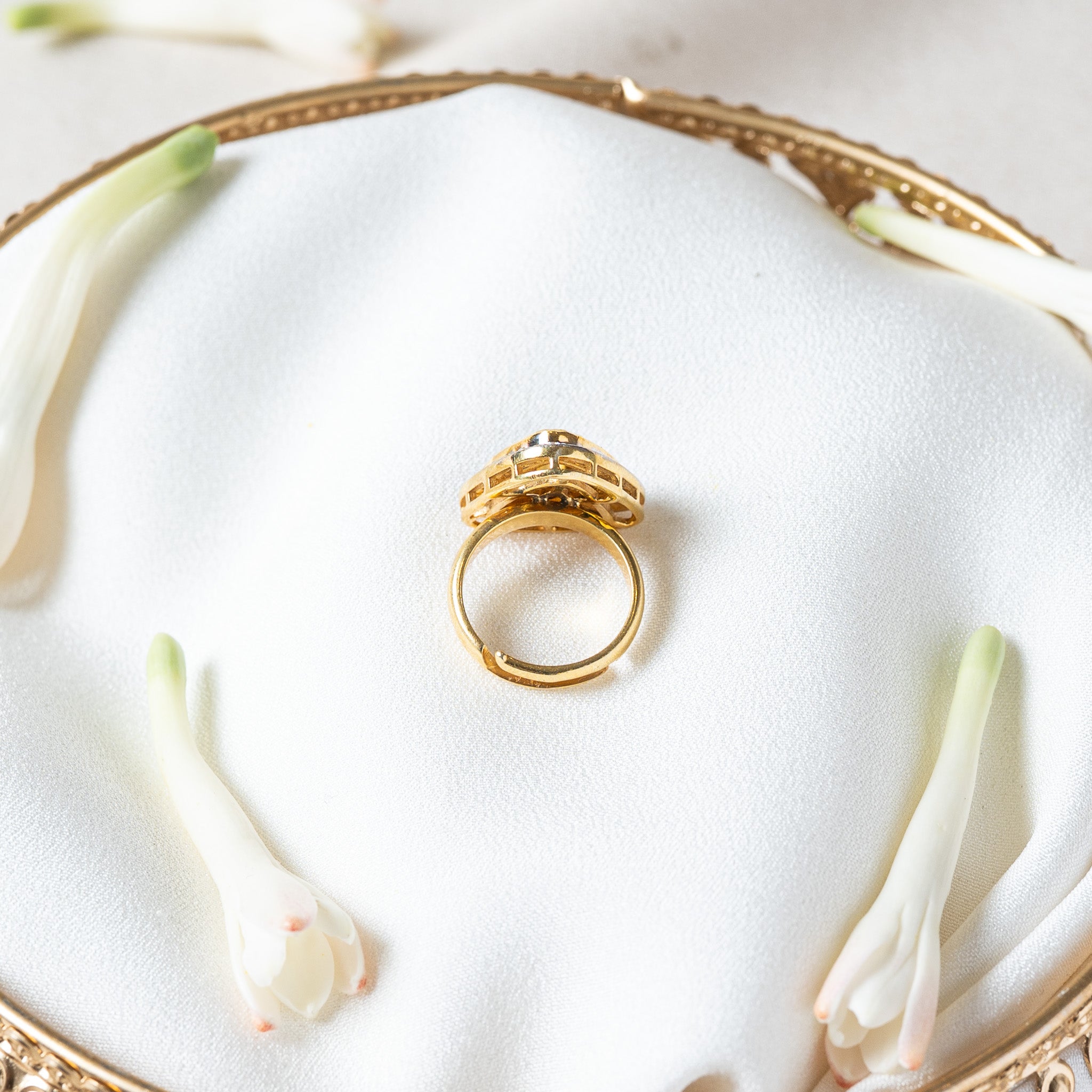 Underside of the Victorian ring showing the split band with two flat ends set past each other