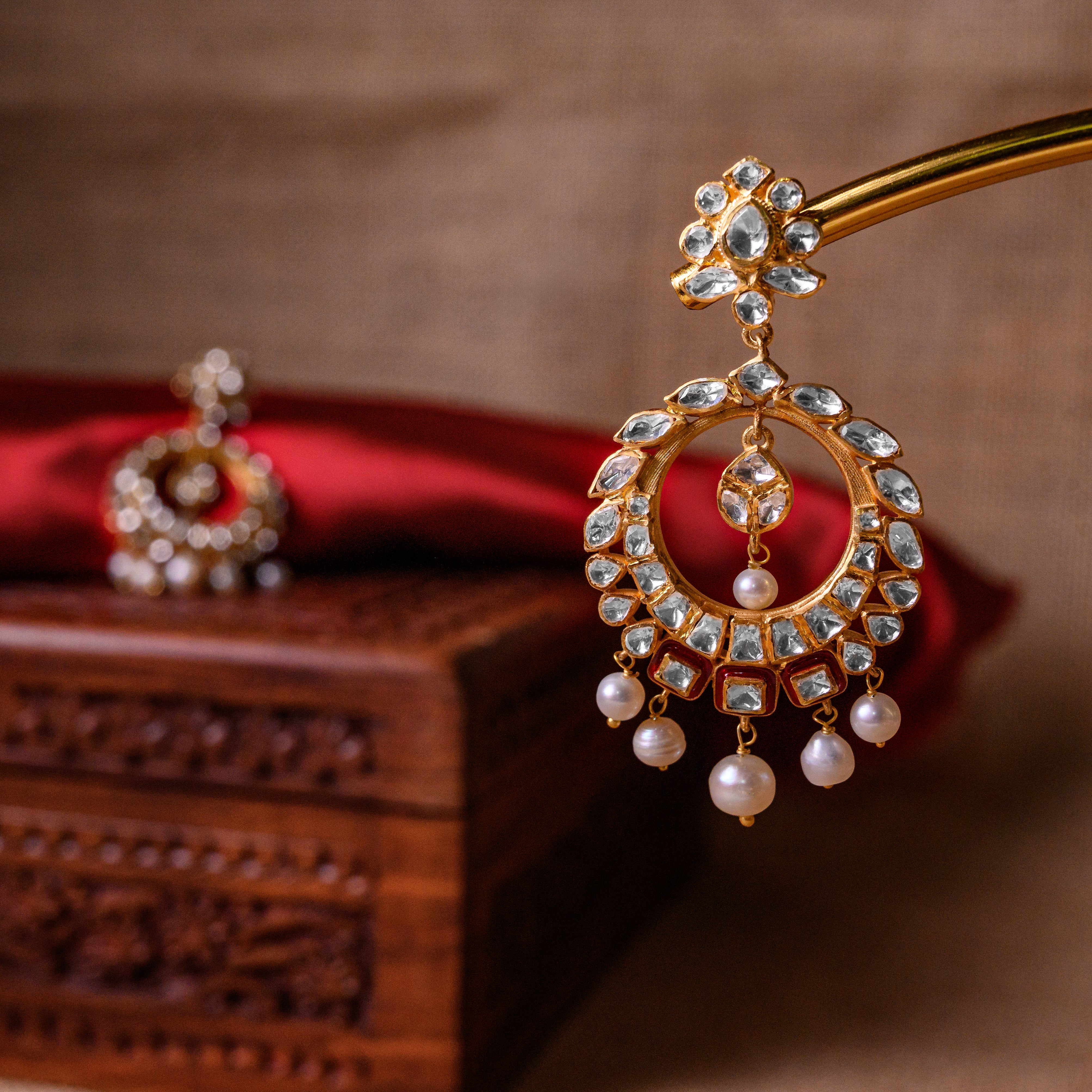 Solstice Polki Chand Bali - Red