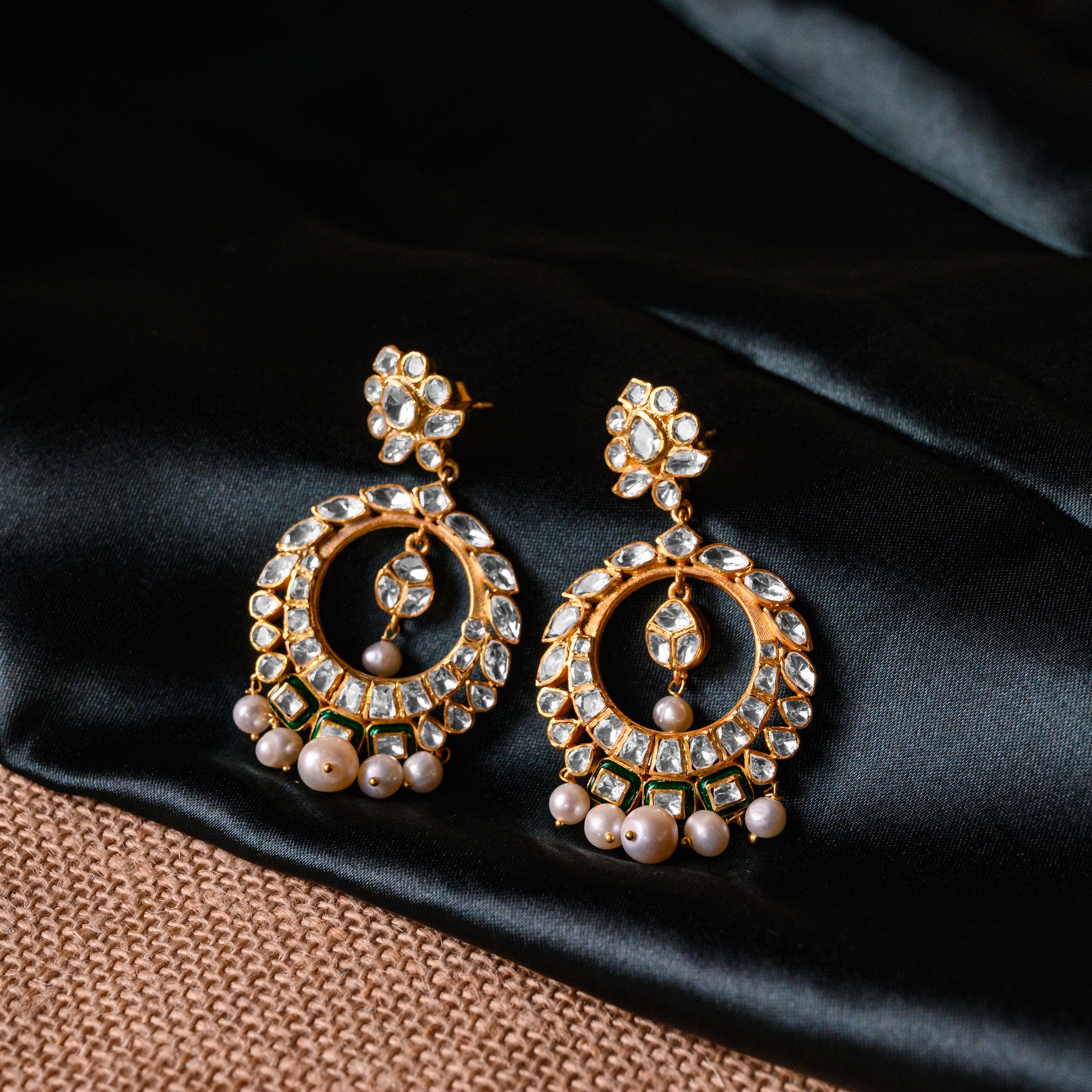 Solstice Polki Chand Bali - Green