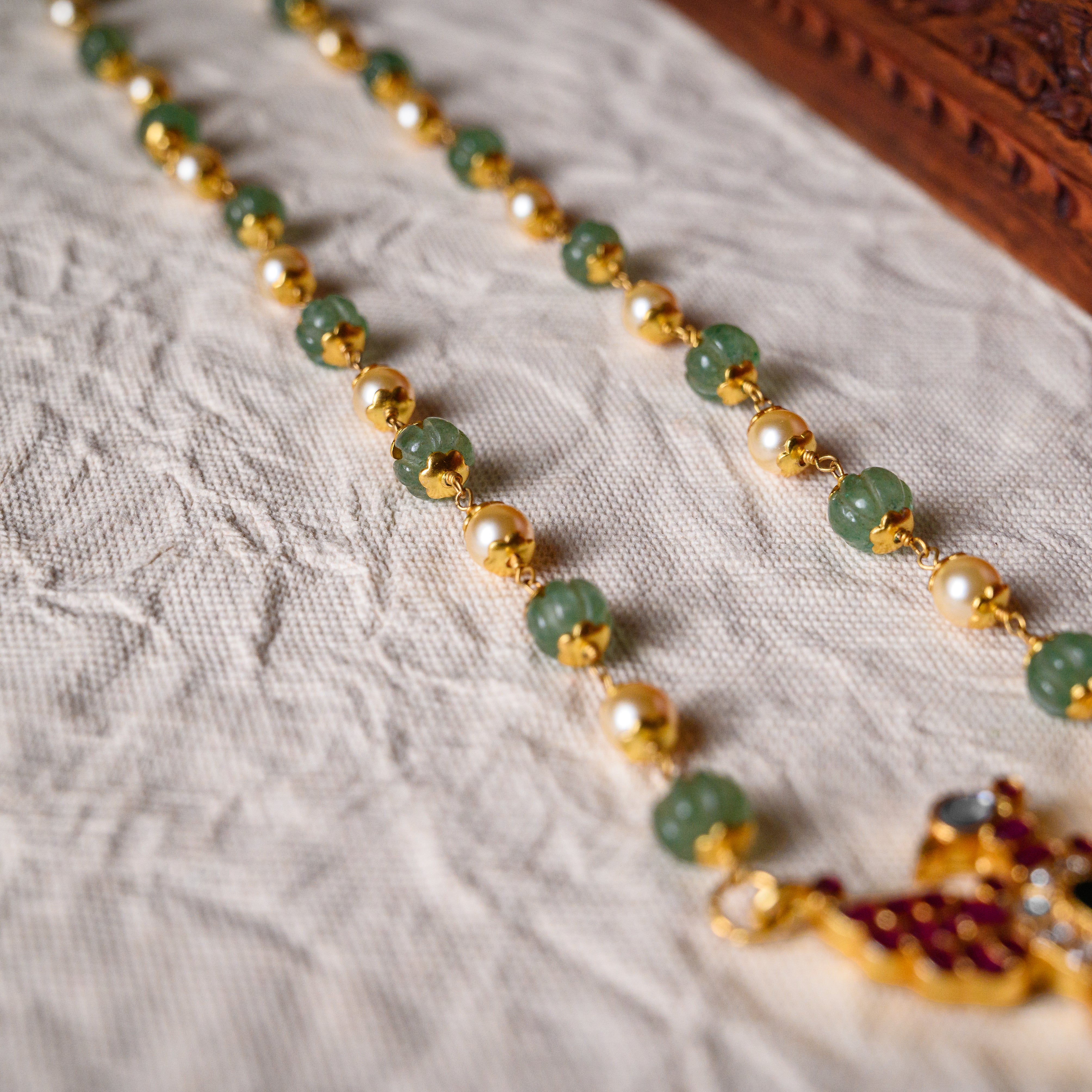 Traditional Kundan pendant mala with pearls and beads in sterling silver