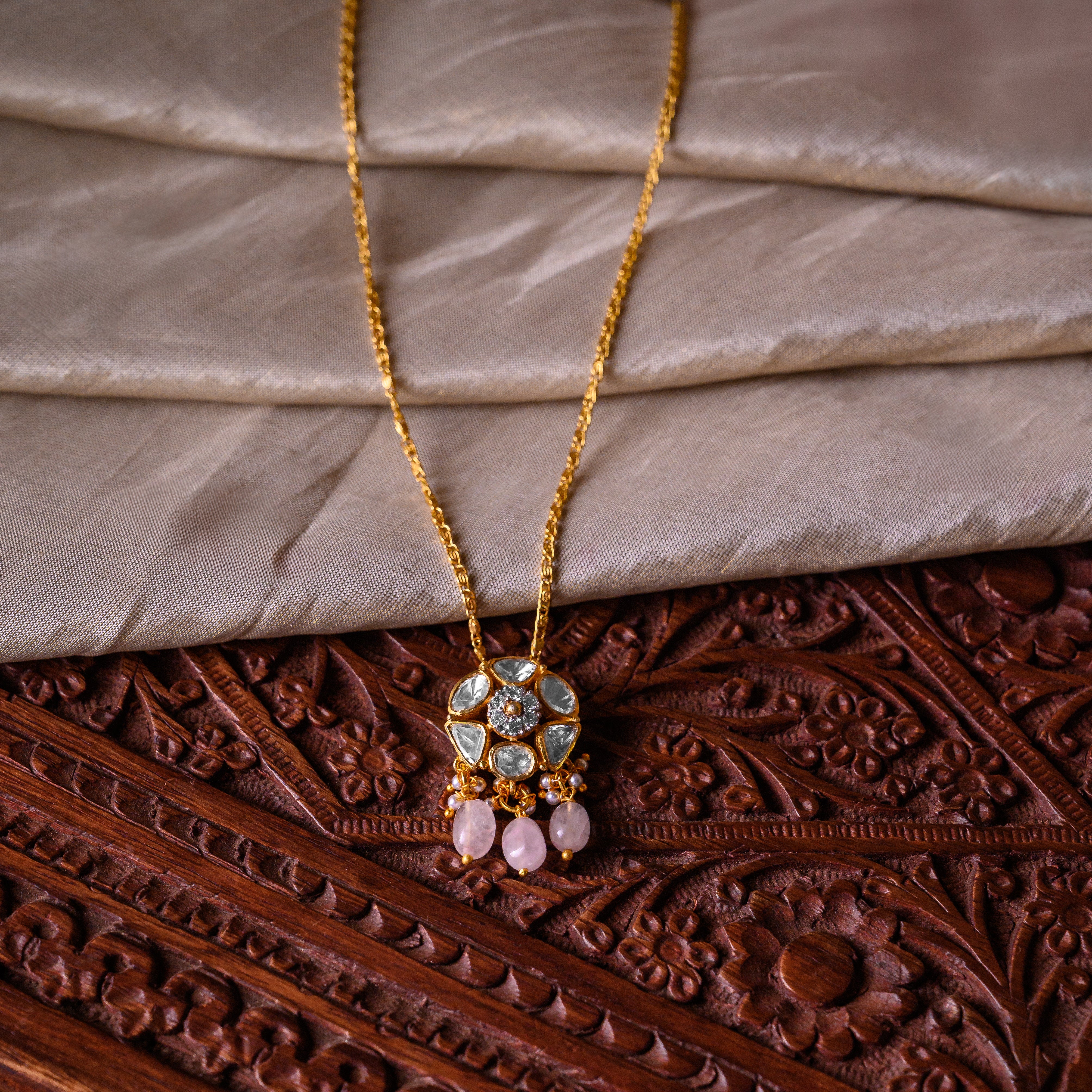 Petal Radiance Polki Pendant Set