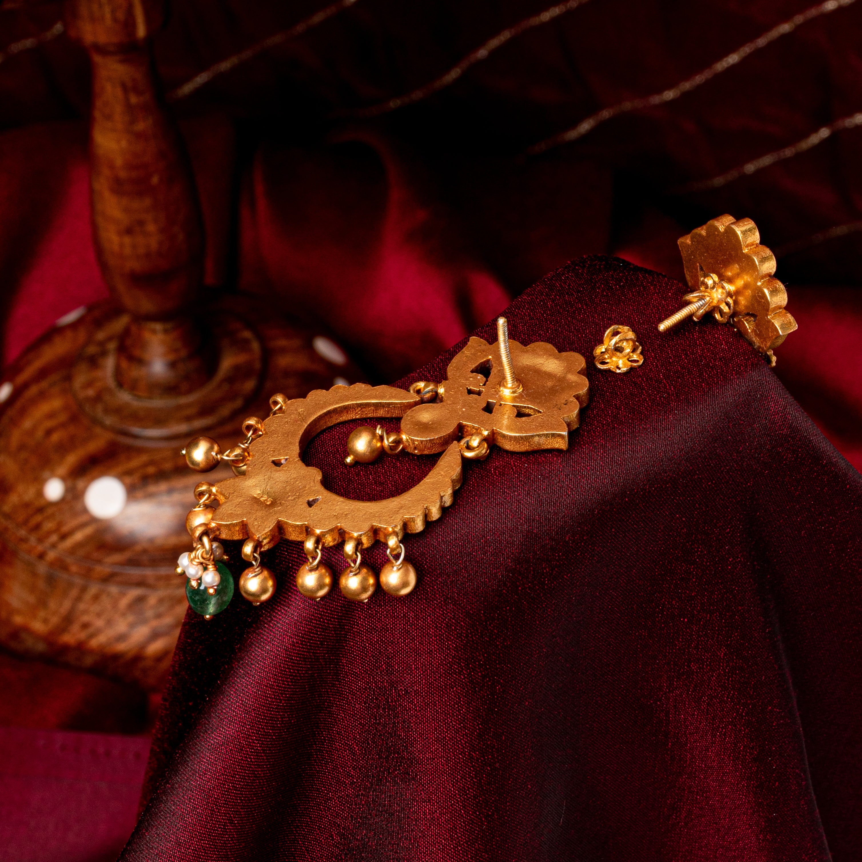 Back view of Rani Lehar chand bali in 925 silver showing detailed finishing