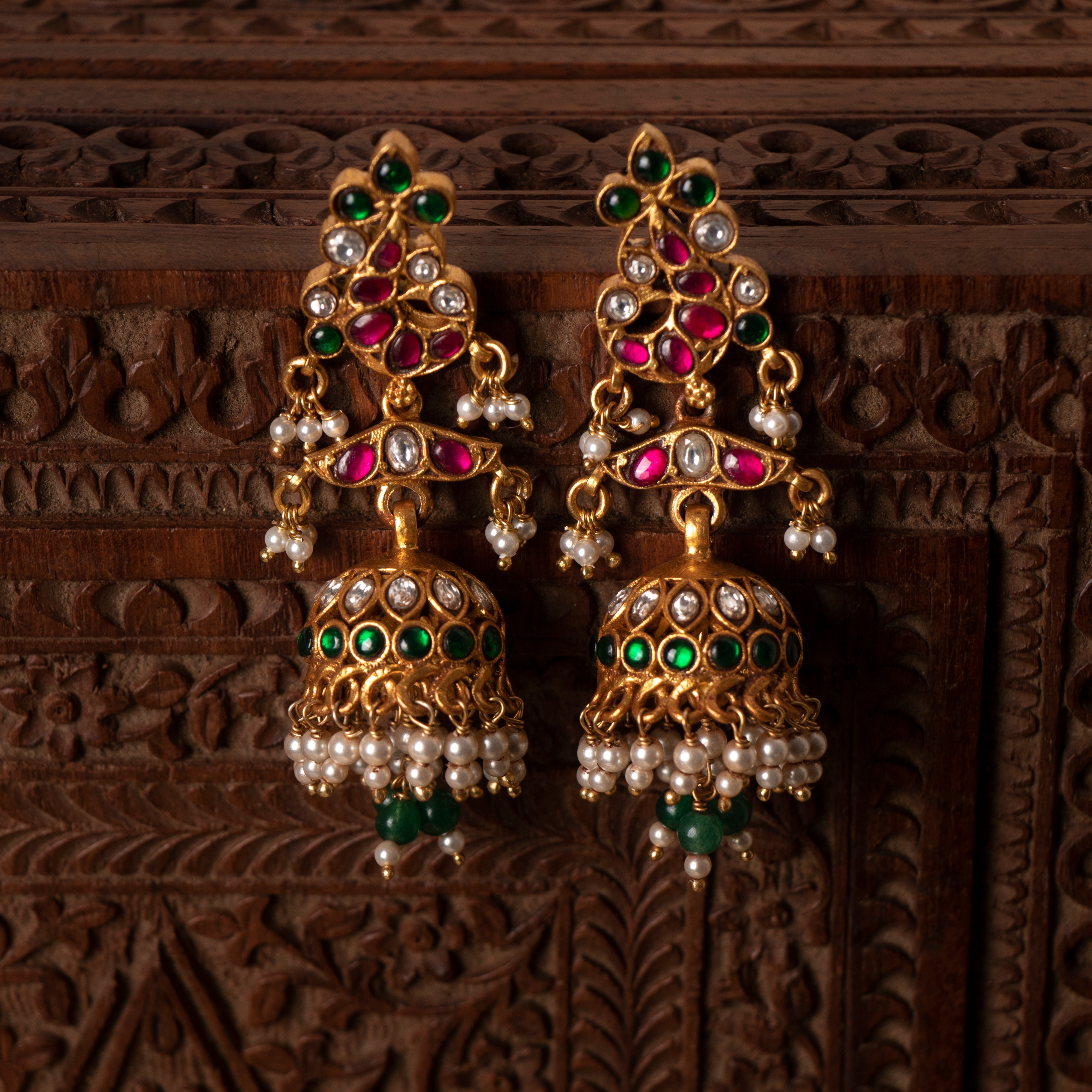 Triple Aura Kundan Jhumkas