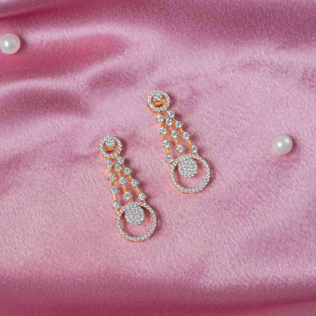 Round CZ cluster hangings with Bombay screw backs in 925 silver