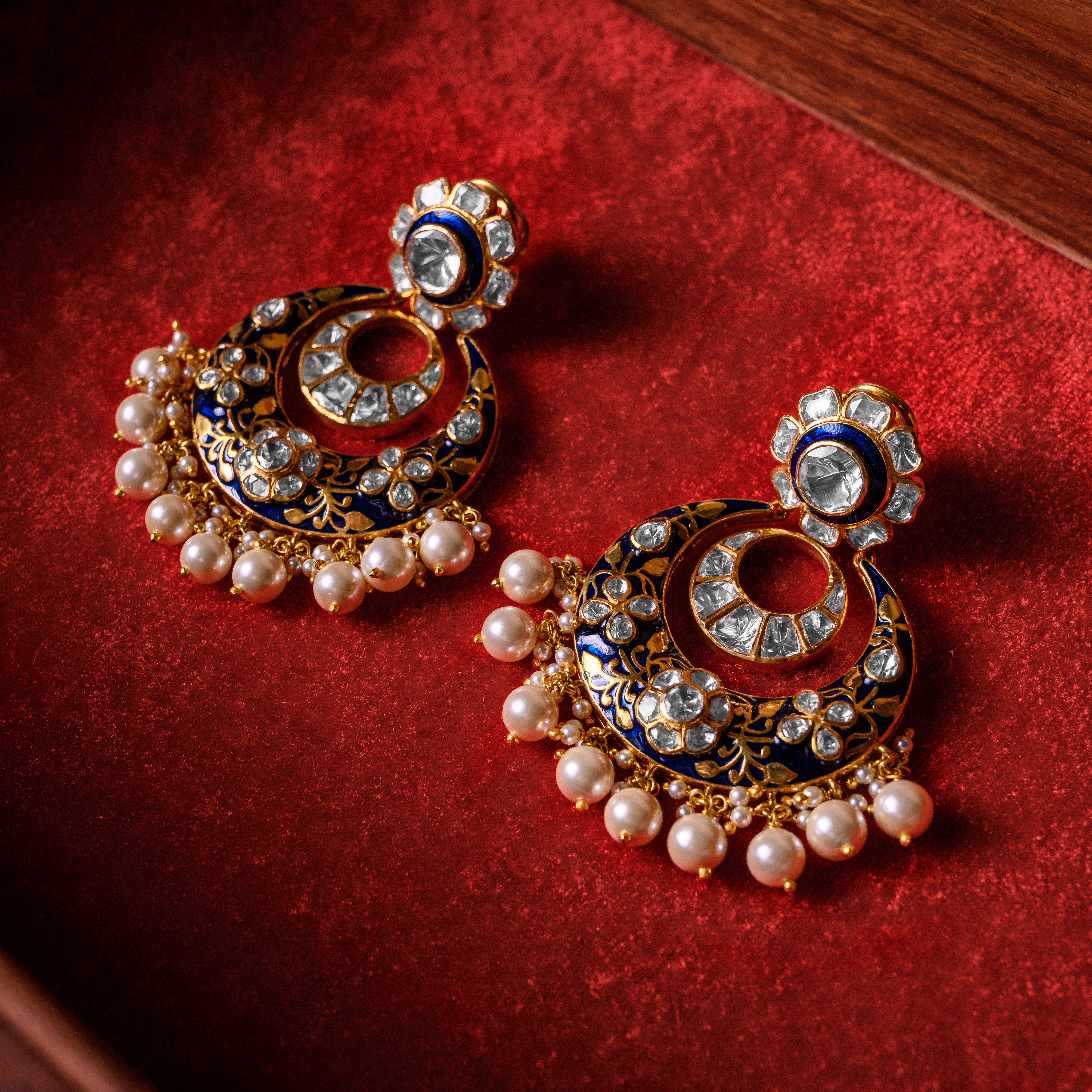 Indigo Bloom Polki Chand Bali