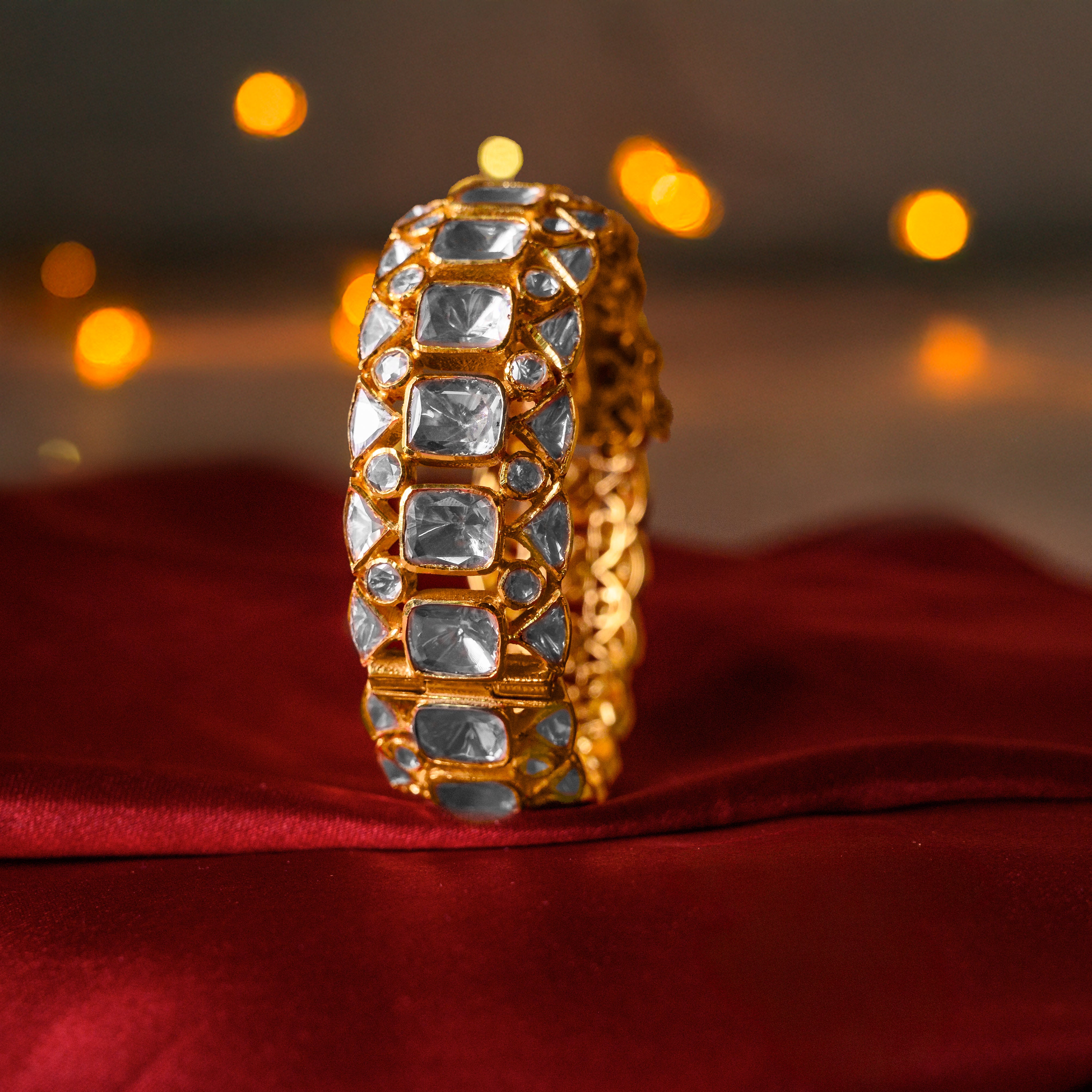Statement Rajvilaas Polki bangle inspired by regal heirloom design
