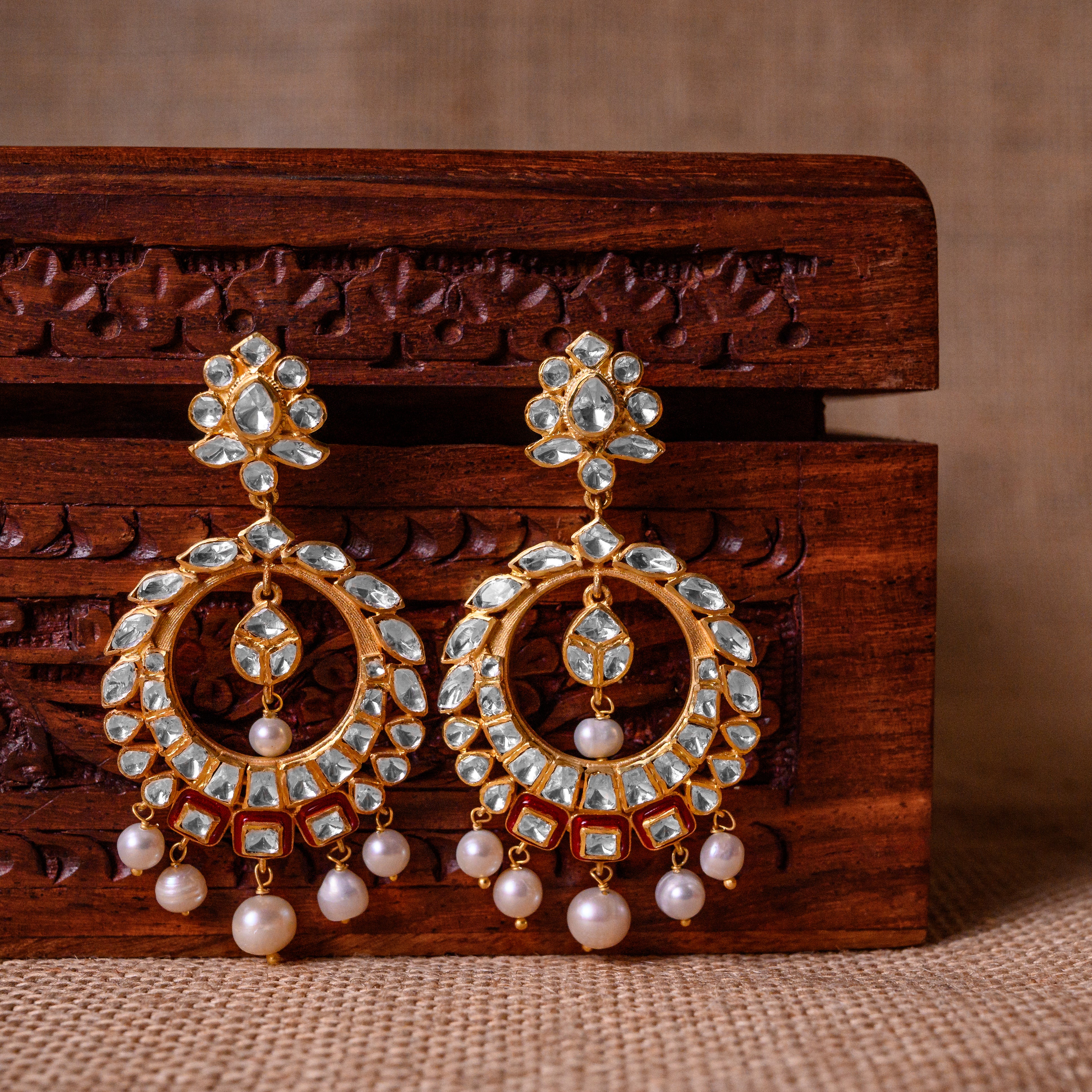 Solstice Polki Chand Bali - Red