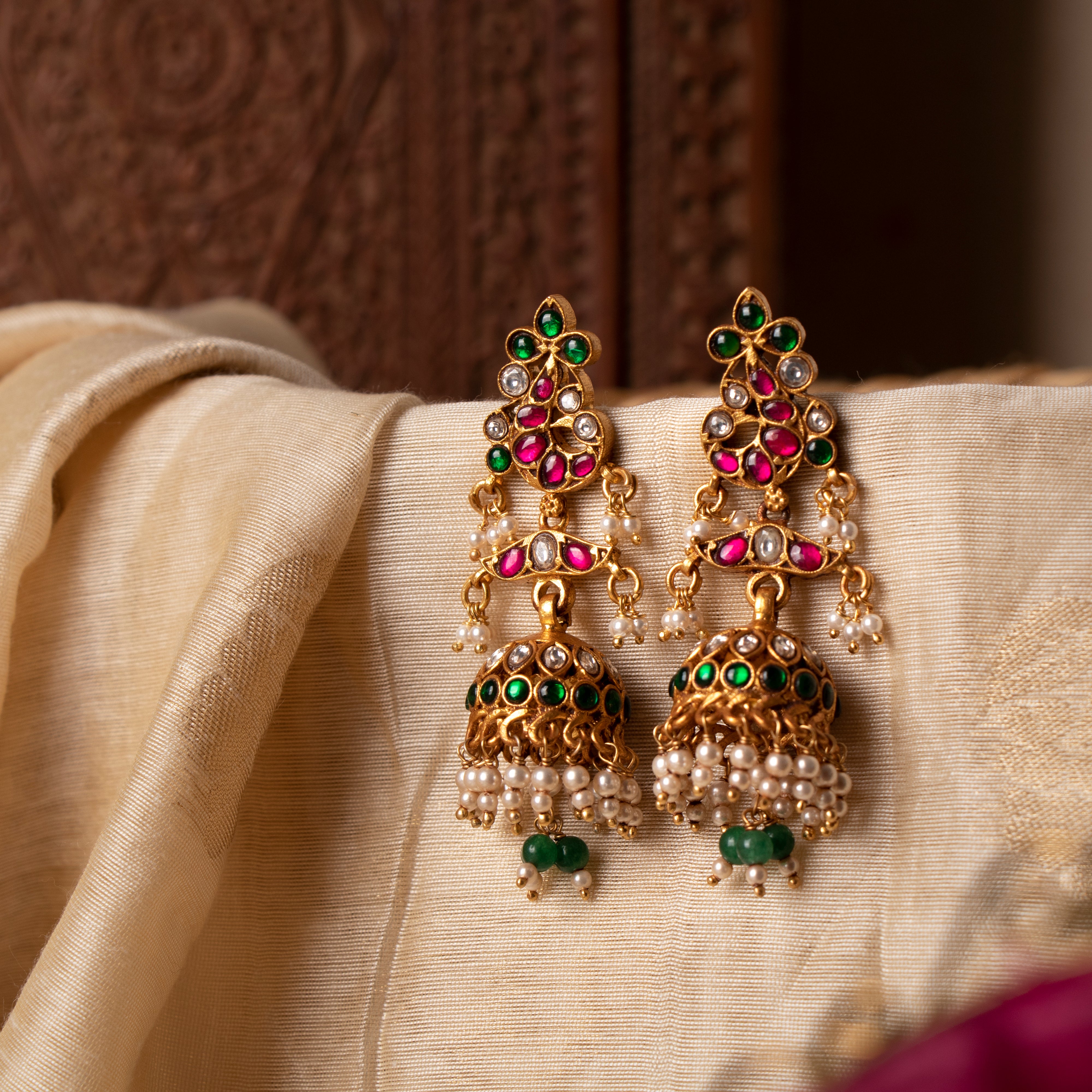 Triple Aura Kundan Jhumkas