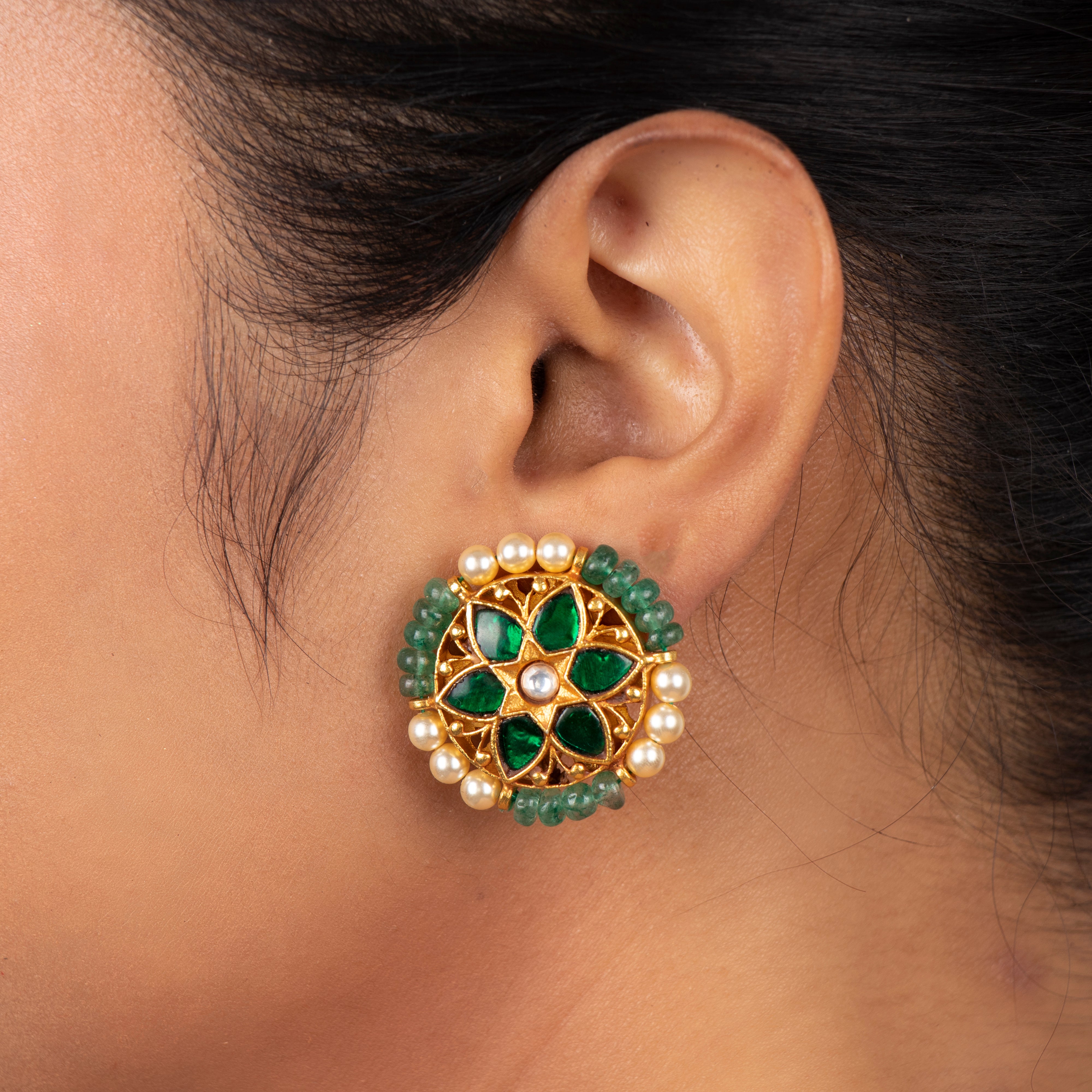 Minty Shringar earrings worn showing elegant festive styling
