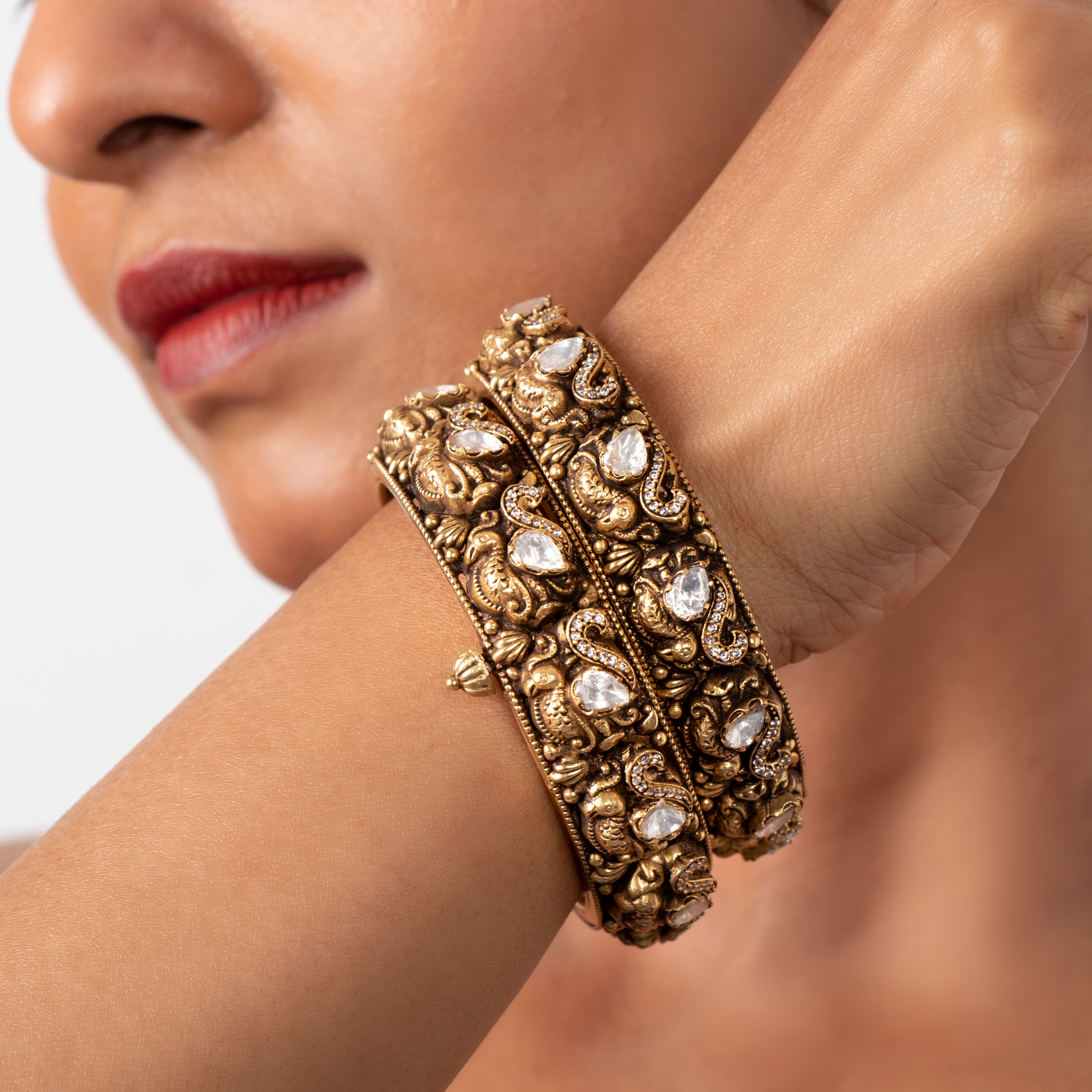 Atirupa nakaas bangle worn on wrist highlighting heritage design and gemstone sparkle