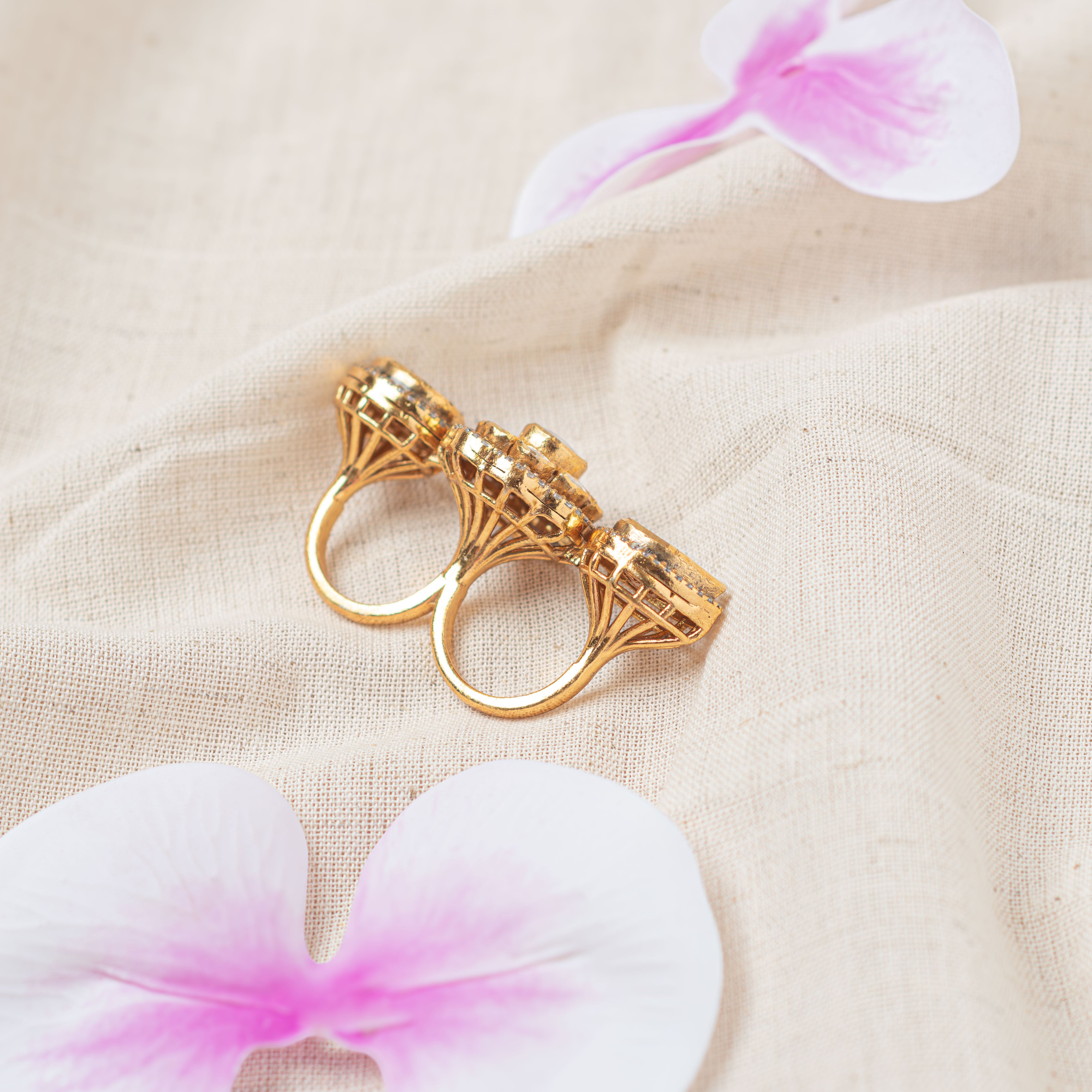 Back view of Naaz Victorian ring showing adjustable band and gold finish