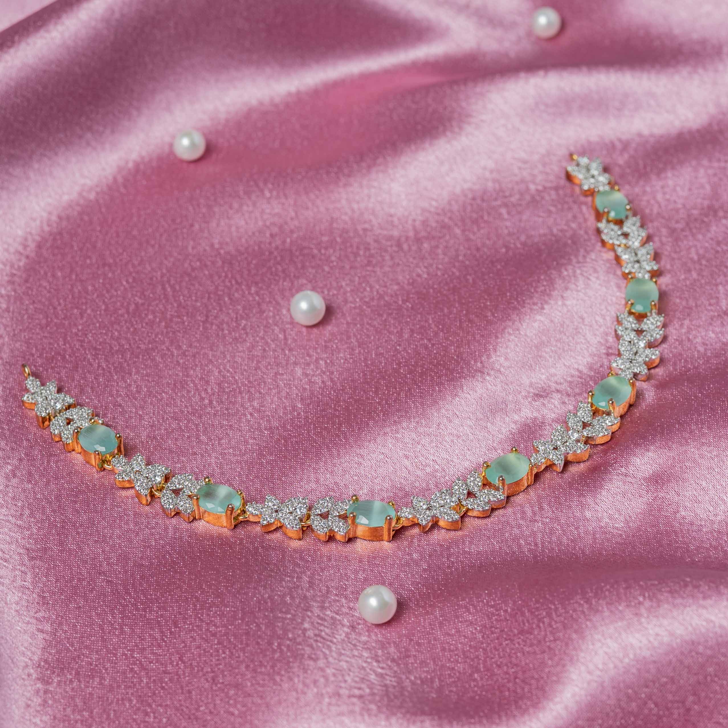 Rovia CZ Necklace in 925 sterling silver with gold plating, green onyx gemstones and sparkling CZ stones